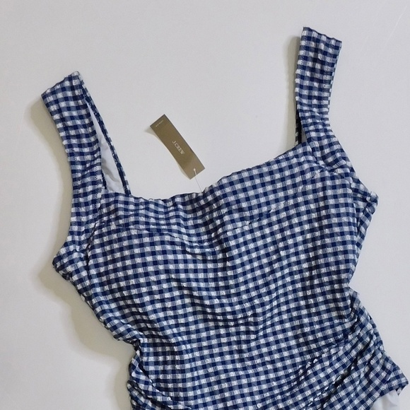 NWT! J. CREW Nia Ruched Squareneck One-Piece Blue White Dark Evening Swimsuit 18 - Picture 4 of 16